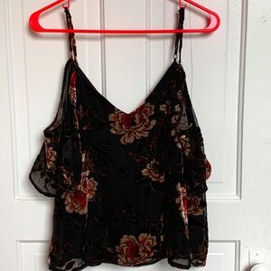Black floral mesh jovelyn cold shoulder blouse